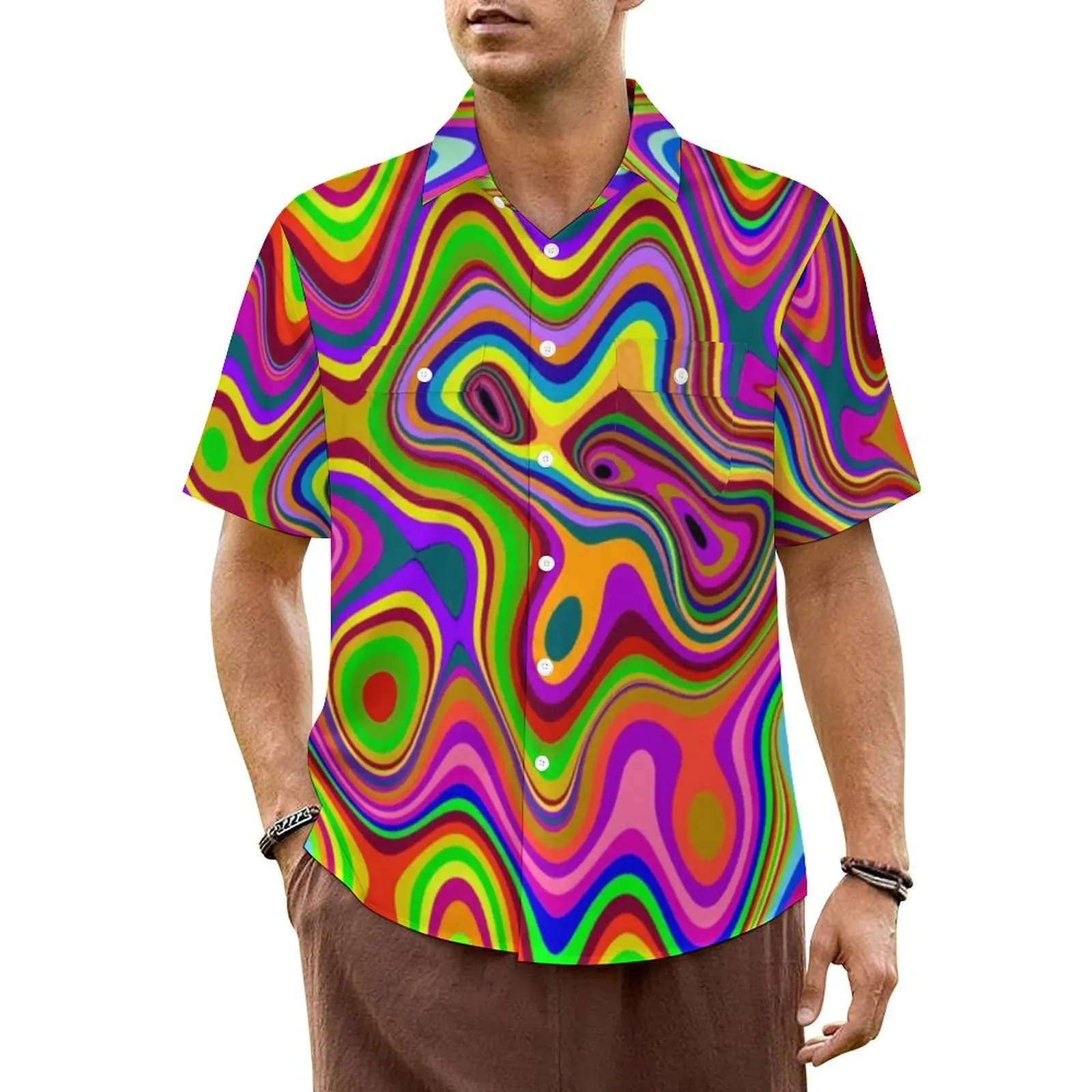 

Psychedelic Glowing Vacation Shirt Abstract Liquid Print Hawaii Casual Shirts Man Novelty Blouses Short Sleeve Harajuku Top