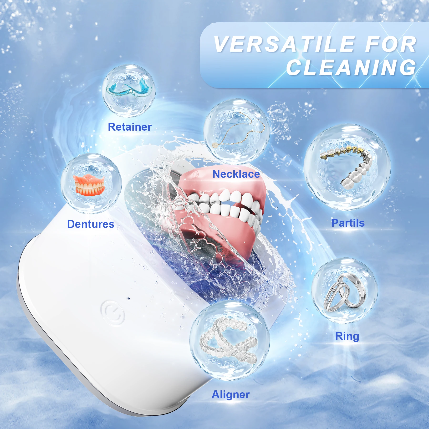 Portable Ultrasonic UV Cleaner Jewelry Watch Cleaning Teeth Dentures Orthotics Holder Ultrasonic Dentures UV Cleaner