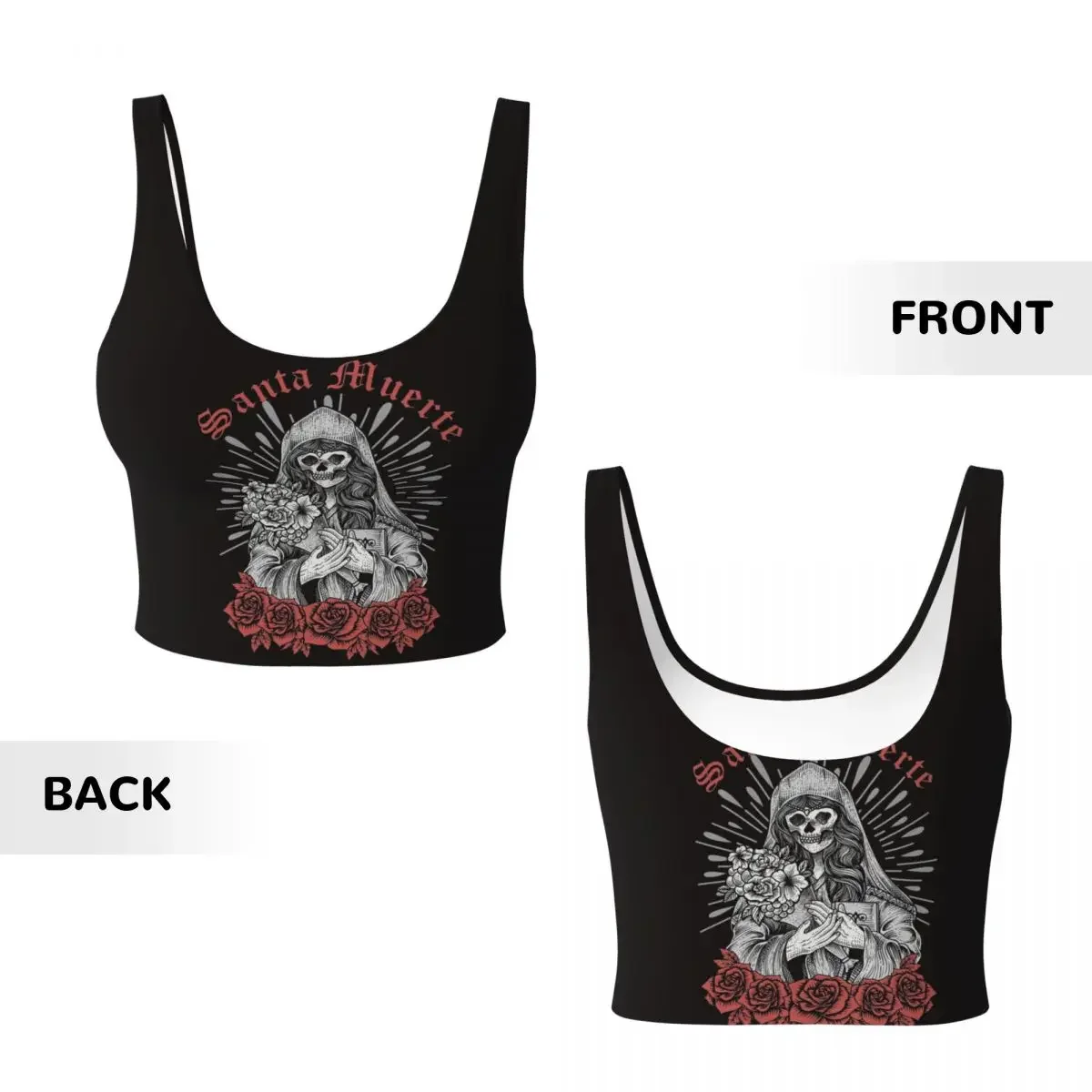Custom Santa Muerte Spanish Women Sports Vest Bra Gym Workout High Impact Yoga Crop Tank Tops