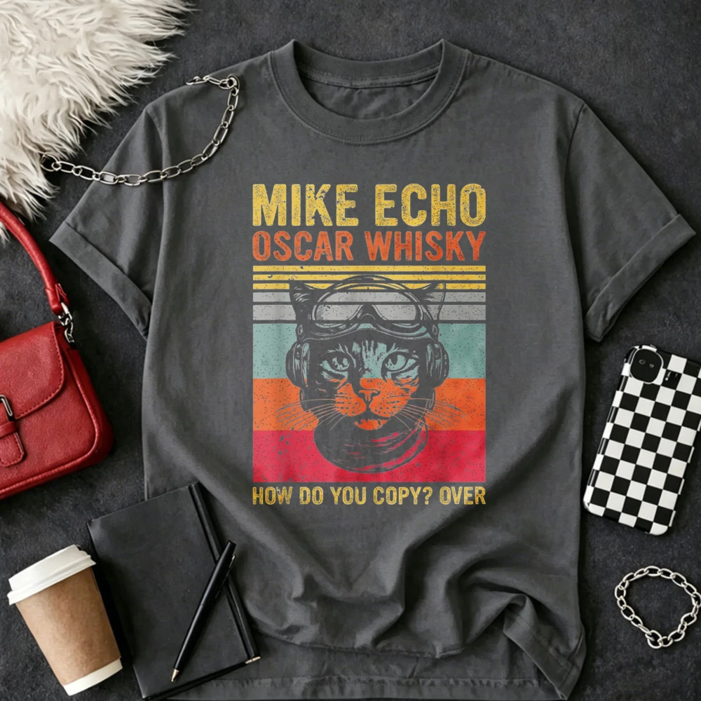 SOMMAS CATS Cat Pilot Mike Echo Oscar Whisky How Do You Copy Cotton T-Shirt Harajuku Oversized T Shirt Aesthetic Clothes Y2k Top