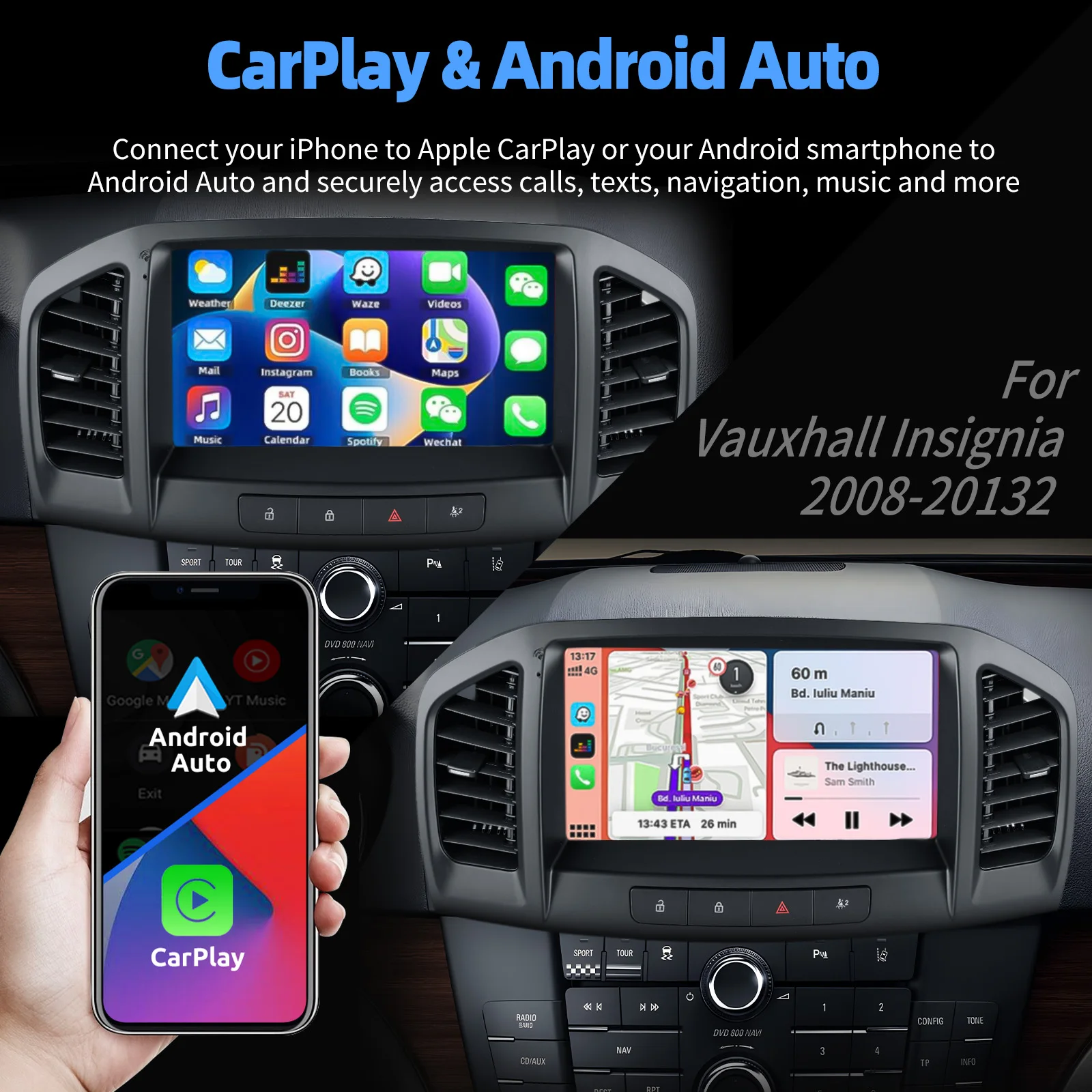 ESSGOO 9 "Android 14 Radio estéreo de coche para Opel Insignia 2008-12 inalámbrico Carplay Android Auto GPS Navi FM BT RDS SWC Mirror Link
