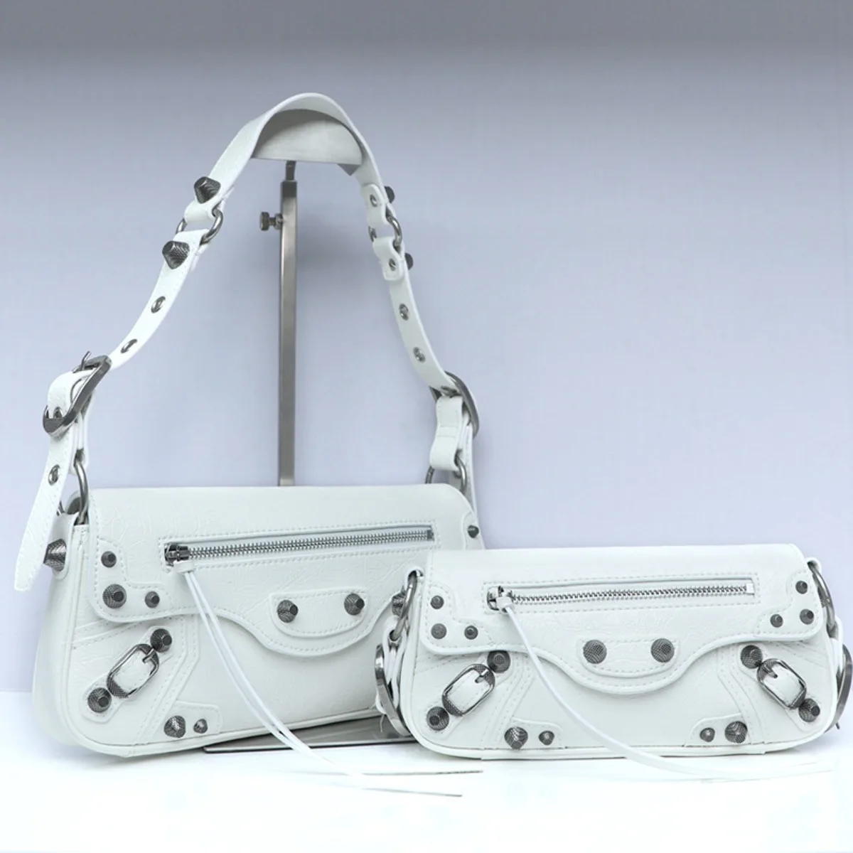 Single Shoulder Locomotive Bag Damen, Premium Sense Rivet Baguette Bag Leder Single Shoulder Achseltasche