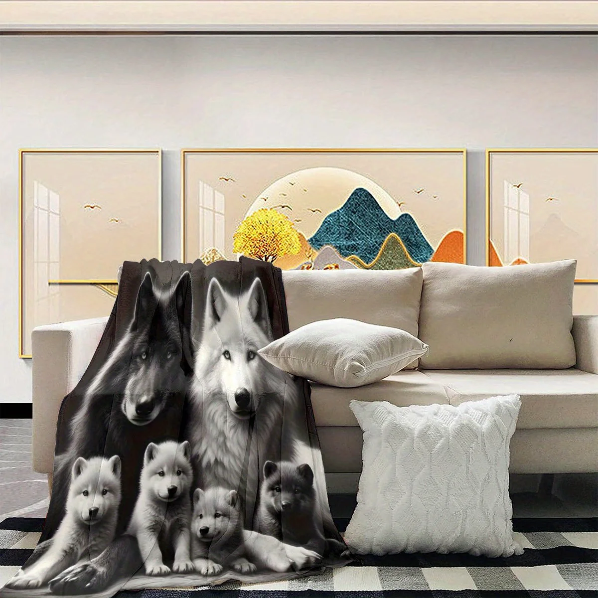 Ultra Realistic Wolf Print Throw Blanket Bedspread Cozy Husky Wildlife Decor King Queen Size Forest Canine Art Home Gifts