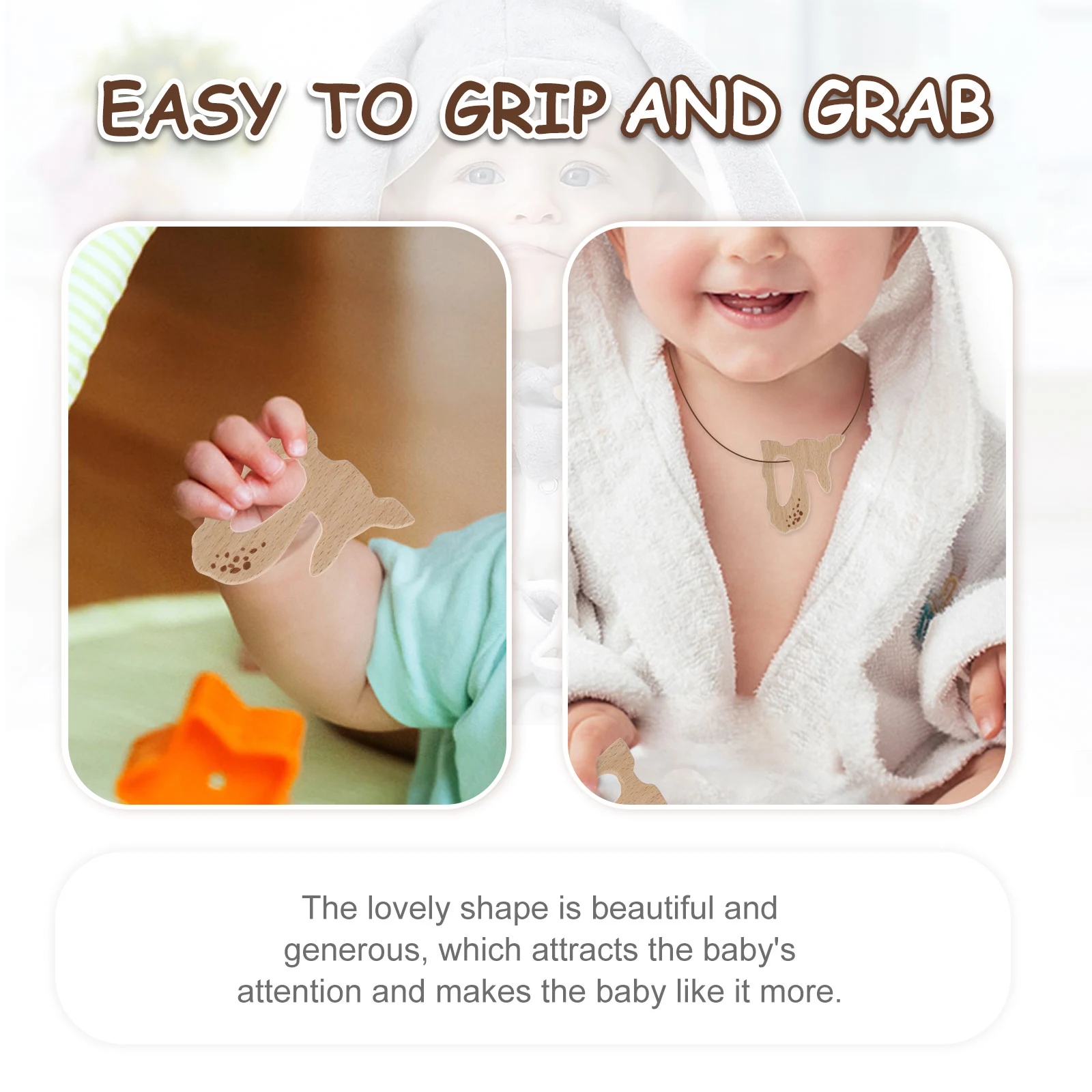 10 Peças de Mordedores de Madeira em Formato de Desenho Animado para Bebês, Decoração de Corrente de Chupeta DIY, Pingente de Bétula para Crianças, Seguro para Mastigar, Liso