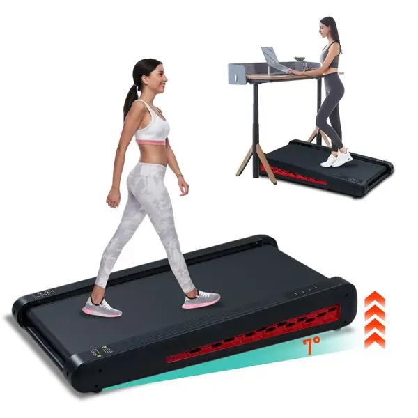 

7° Incline Walking Pad Treadmill - Portable Under Desk Treadmill, 2.55HP, 220 lbs Capacity, LED Display
