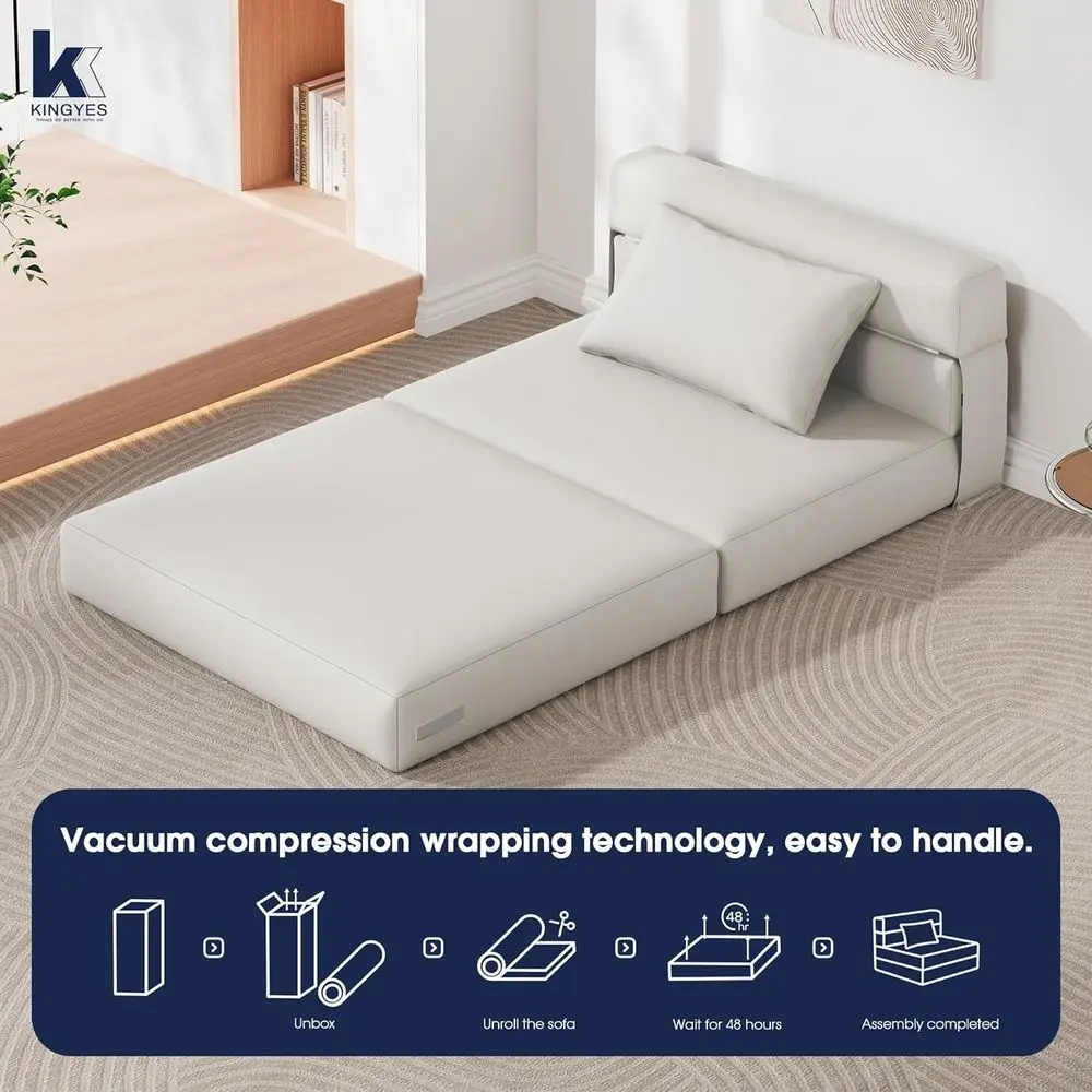 3-in-1 oldable Chair Bed, olding Sleeper Chair with Back Cushion, Convertible Soa Bed or Adults, Cream Beige view 6