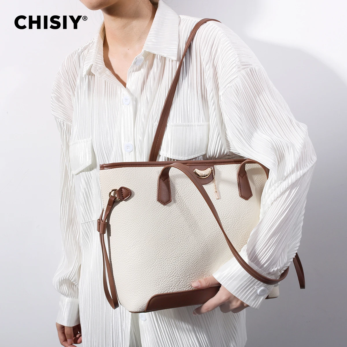 1 pc CHISIY Original Handmade Tote Bag,Shoulder Bag,Weekender Bag,Spring, Summer White Bag,Vintage Preppy Chic Bag for Work