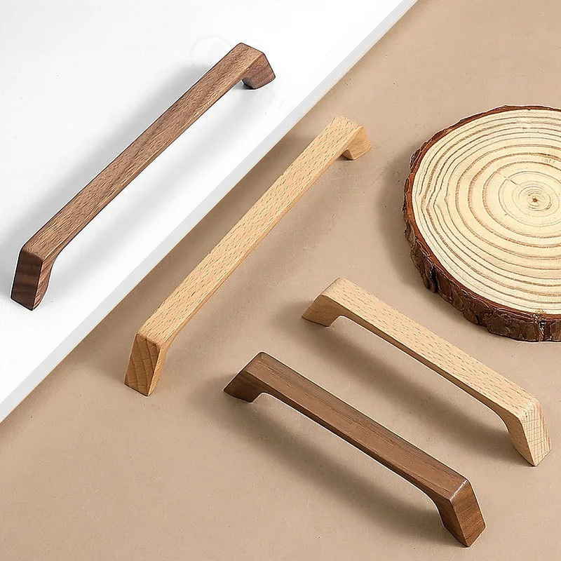 Walnut Wood Cabinet Handles, Natural Log Style Drawer Pulls for Wardrobe, Nightstand, Cupboard Furniture Hardware