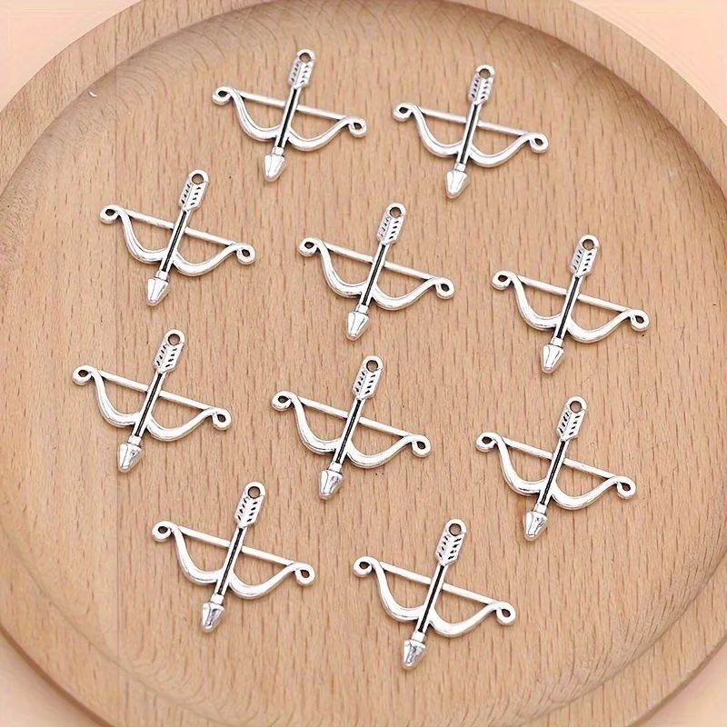 10 Silver Bow and Arrow Pendants, Made of Zinc Alloy, Suitable for DIY Jewelry Making - Necklaces, Bracelets, Earrings, Keychain