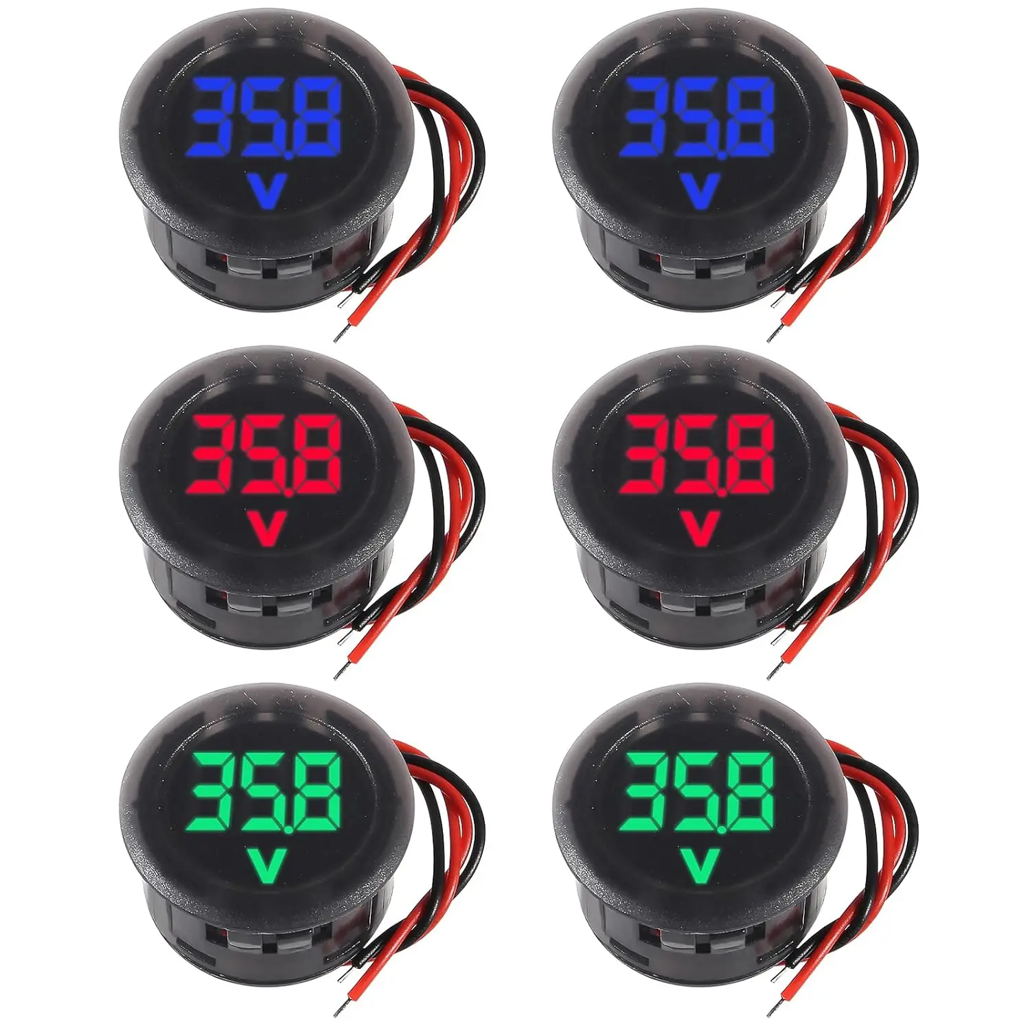 2pcs DC 4-100V Car Voltage Gauge LED Digital Display 12V 24V Waterproof Voltmeter Round Panel Voltage Meter Volt Detector Tester