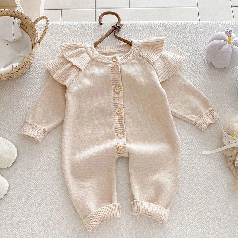 

2025 New Autumn Toddler Baby Girl Long Sleeved Solid Color Knitted Romper Korean Style Climbing Suit Children Knitted Clothes
