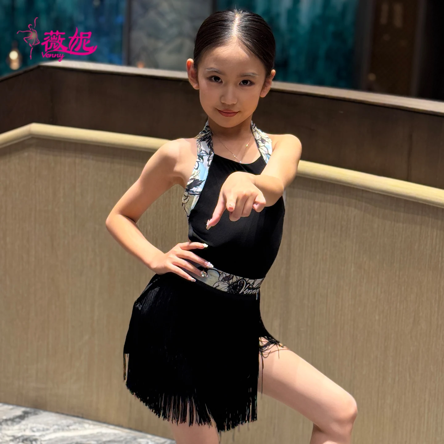 

VennyStyle Latin Dance Fringe Skirt Set, Premium Quality Sleeveless Practice Dress, Girls Training Performance Costume