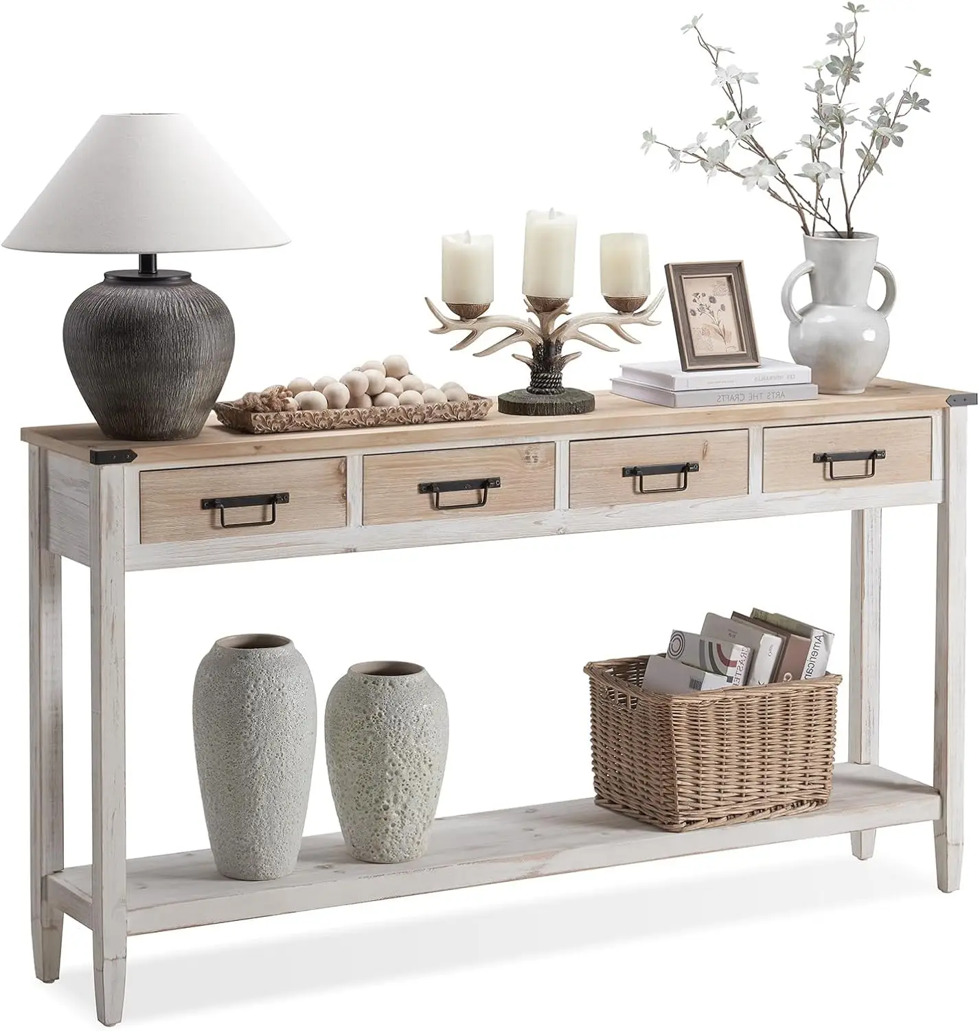 Farmhouse Console Table with 4 Drawer, 60