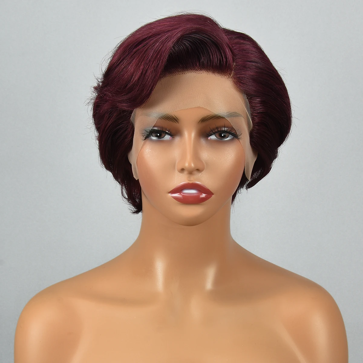 Miss Rola Brazilian 99J Pixie Cut Wigs 13X5X1 Lace Part Human Hair Wigs Remy Side Part Straight Wig Pre Plucked 180% Density