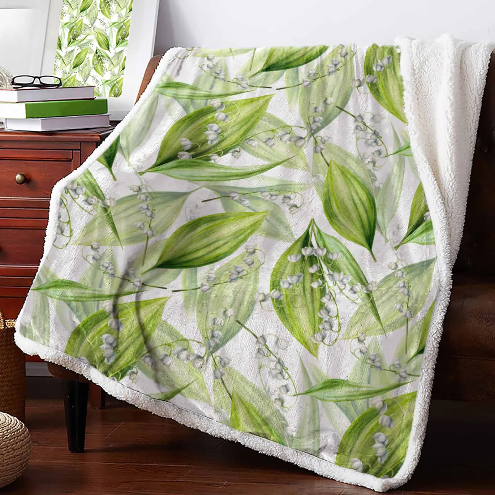 Lily Of The Valley Watercolor Flower Cashmere Blanket Warm Winter Soft Throw Blankets for Beds Sofa Wool Blanket Bedspread