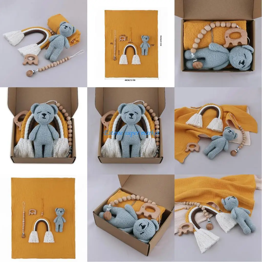 

090B Baby Blanket Toy Set Baby Room Ornament Pacifier Chain Soothing for Doll for Newborn Baby Girls Boys Photography Props