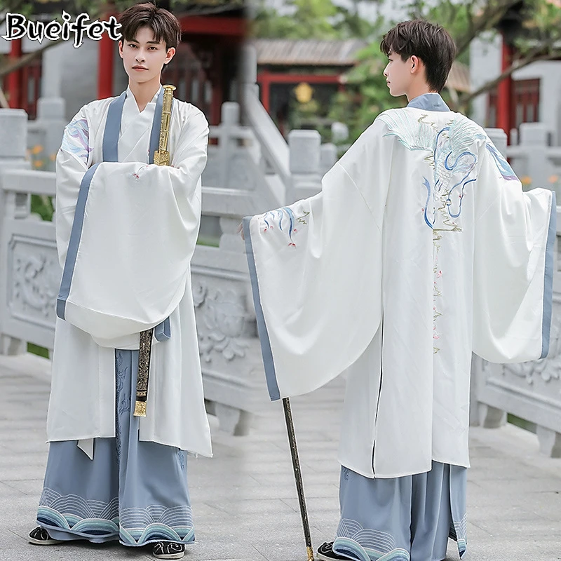 

Embroidery Hanfu Men Traditional Ancient Costume Han Dynasty Hanfu Robe Male Cosplay Swordsman Kimono Dress Samurai Costume