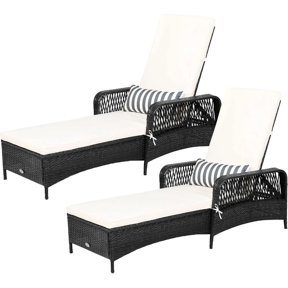 

Rattan Patio Chaise Lounge, Outdoor Leisure Recliner w/Thick Cushion, Lumbar Pillow, 6-Gear Adjustable Backrest & Non-Slip Foot