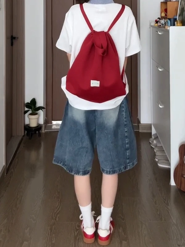 orts de cintura alta com pernas largas de cinco polegadas, calças jeans fenas de verão com corte reto e design solto, c...