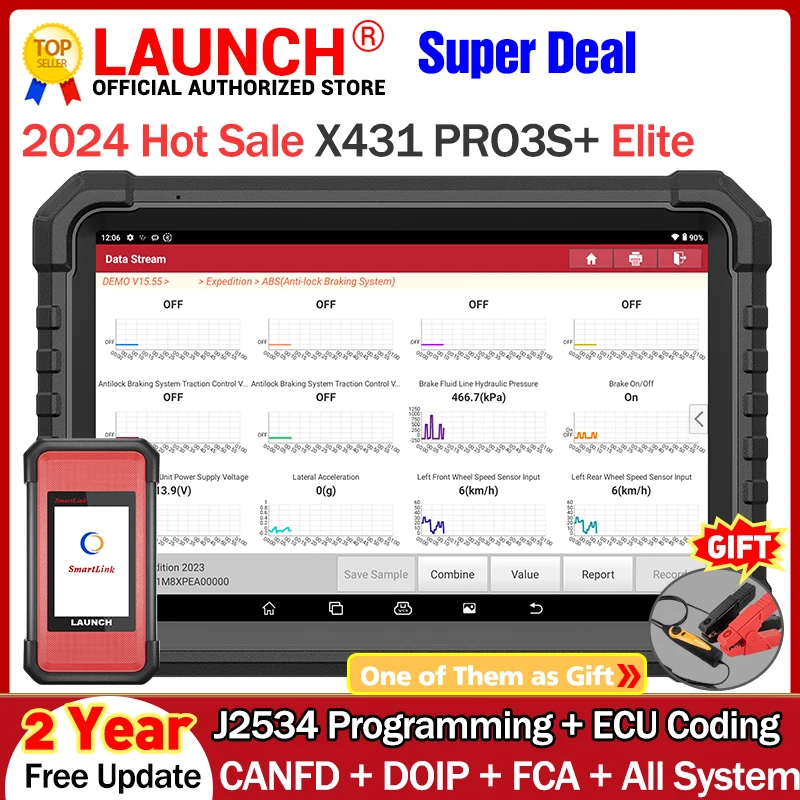 LAUNCH X431 PRO3S+ ELITE J2534 PROGRAMMING TOOL Online CODING All System Auto Diagnostic Tool Topology Bi-directional Scanner