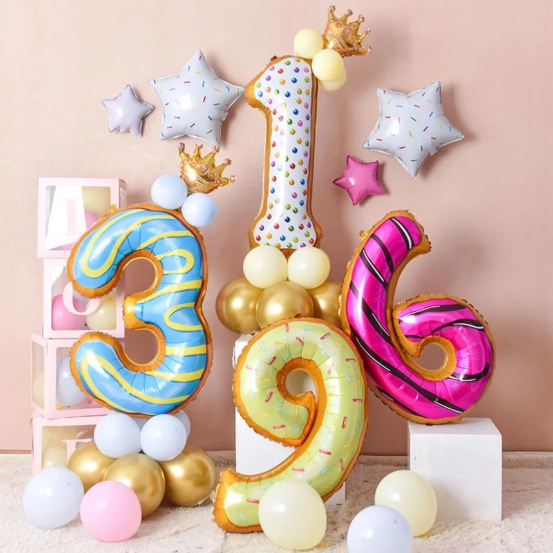 

32Inch Ice Cream Donut Foil Birthday Balloons Helium Number Balloon 0-9 Happy Birthday Wedding Party Decorations Shower Globos