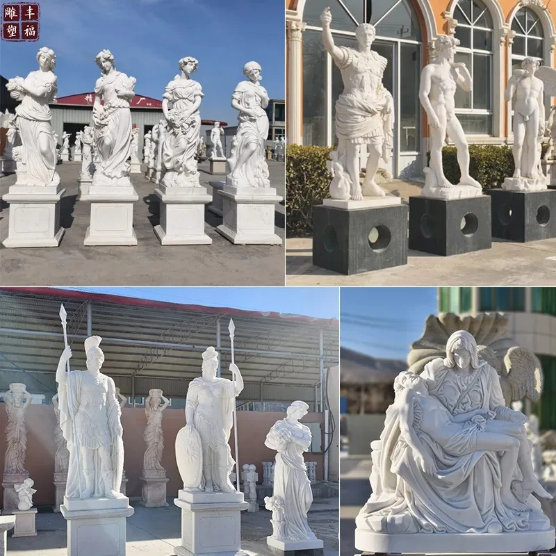 European character classic sculpture, marble male warrior sculpture, stone Western Four Seasons God statue