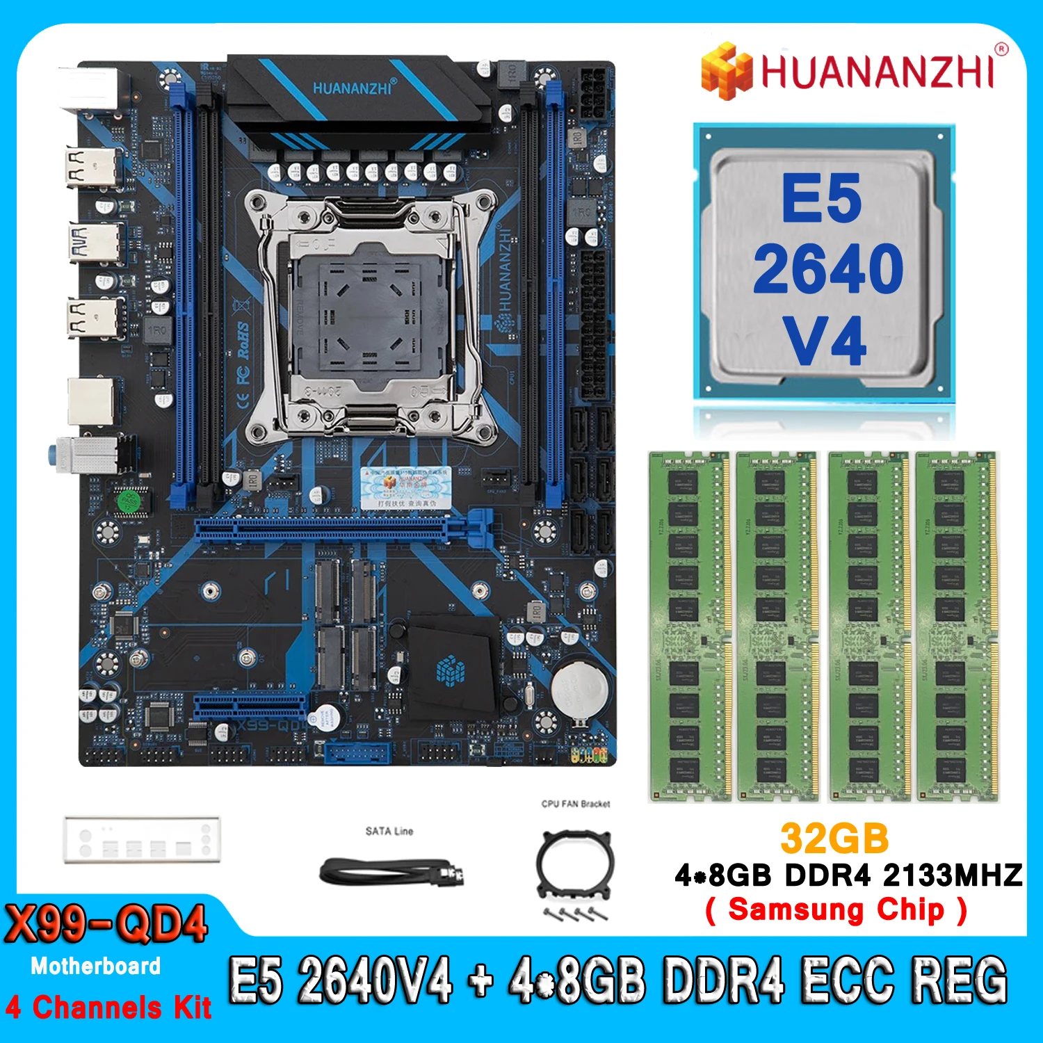 

Huananzhi X99 QD4 Gaming Motherboard Kit with Xeon E5 2640 V4 DDR4 32GB(4*8GB) 2133MHz RAM Dual Channel M.2 NVME 2640V4 PC Set