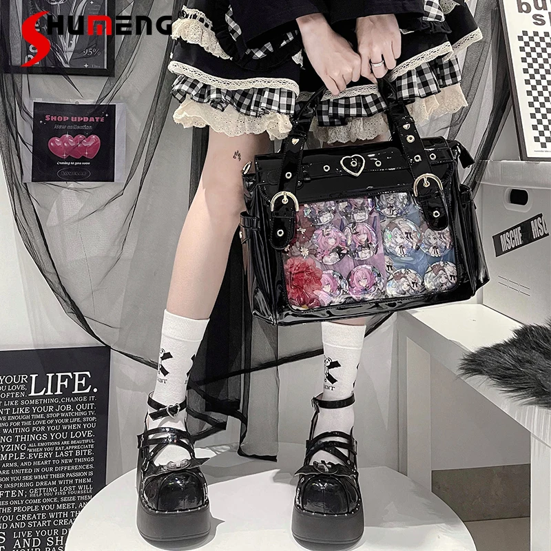 

Japanese Sweet Cool Transparent Animation Itabag Backpacks Cute Bow Large Capacity Versatile Y2k Leather Messenger Bag Women