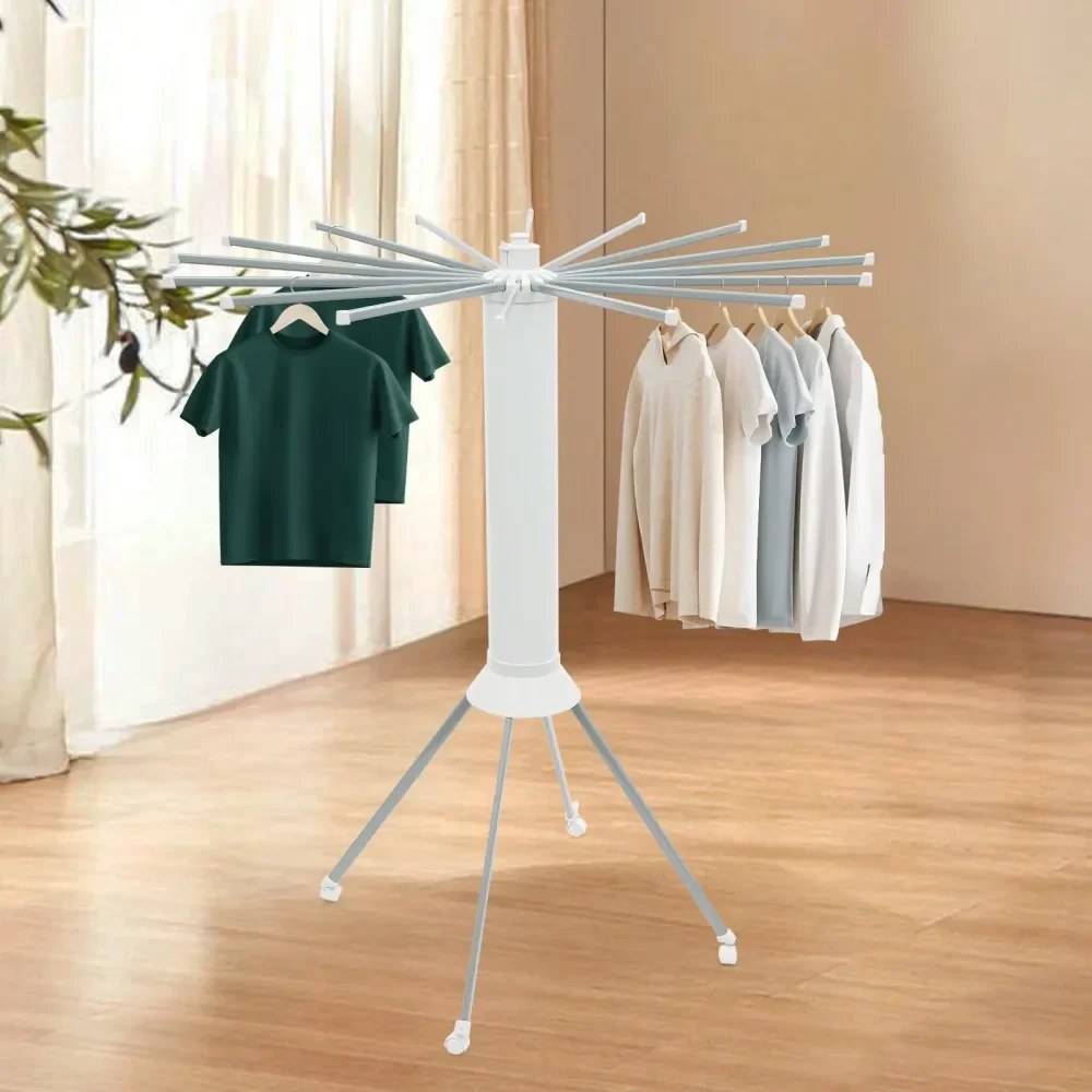 

Clothes Drying Rack With Wheels, 4Legged White Drying Rack With 16 Rods, 88lb Heavy Duty Portable Laundry Rack For Indoor Outdo