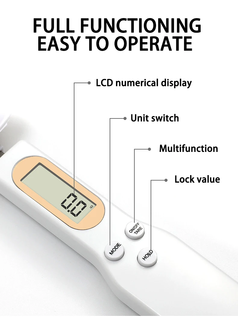 Mini-Löffelwaage, digitale Küchenwaage, elektronische LCD-Lebensmittelwaage, 0,1–500 g, Kochmehl, Milch, Kaffee, Pulver, Gewicht, Messlöffel – Detail 4