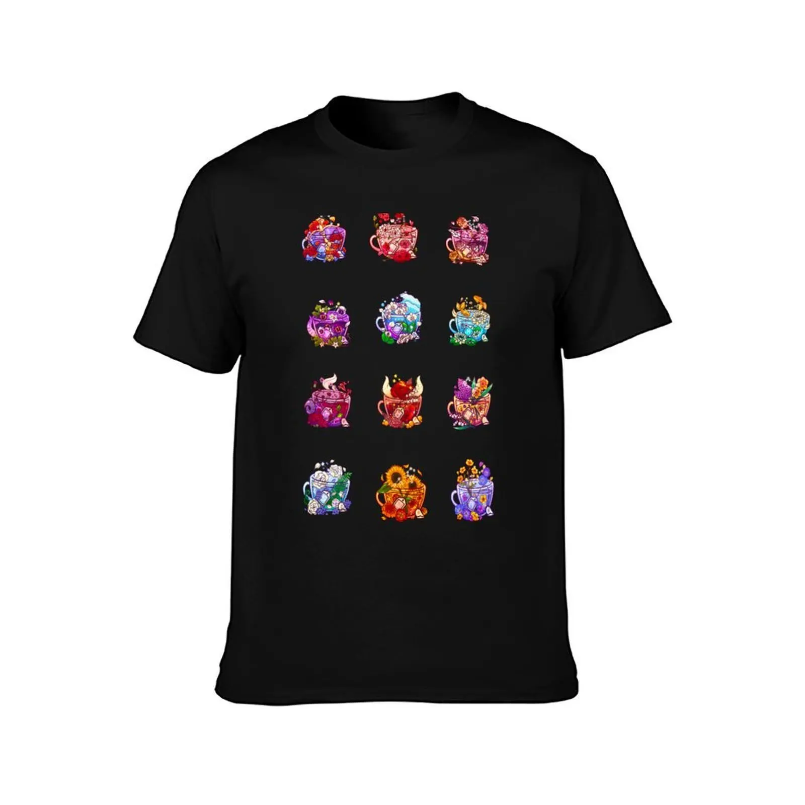Zodiac Teacup Collection T-Shirt Festival Casual Short Sleeve T-Shirt