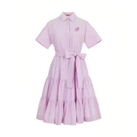 CHCH 2025 Women Dress Summer Office Lady Elegant Long Sleeve Solid Color Shirt Sundress Casual Loose Buttons Lace Up Dress - Image 4