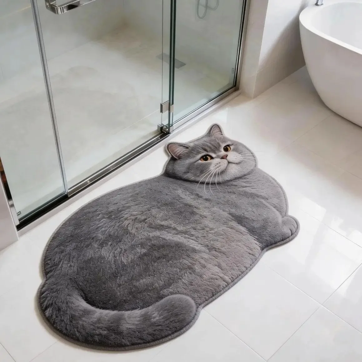 VIKAMA Cute 3D Cat Rug Washable Anti-Slip Bathroom Floor Mat for Children's Bedroom Side Rug for Home Decoration