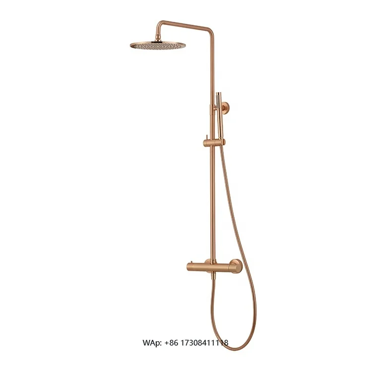 

Brass Rose Gold Wall Mounted Shower Faucets Thermostatic Shower Sets Exposed Rain Shower Set