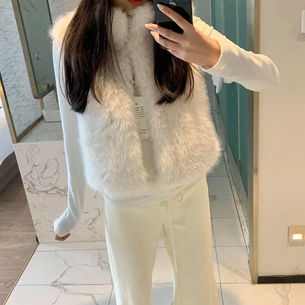 Casacos de pele do falso mulheres jaquetas gola sem mangas casaco grosso quente y2k streetwear jaqueta elegante trabalho outerwear outono inverno