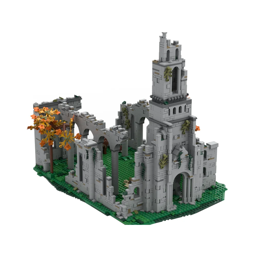 MOC Iglesia de Elleh Castillo Medieval miniatura de bloques de construcción catedral anillada arquitectura ladrillos juguete adorno de ocio regalo