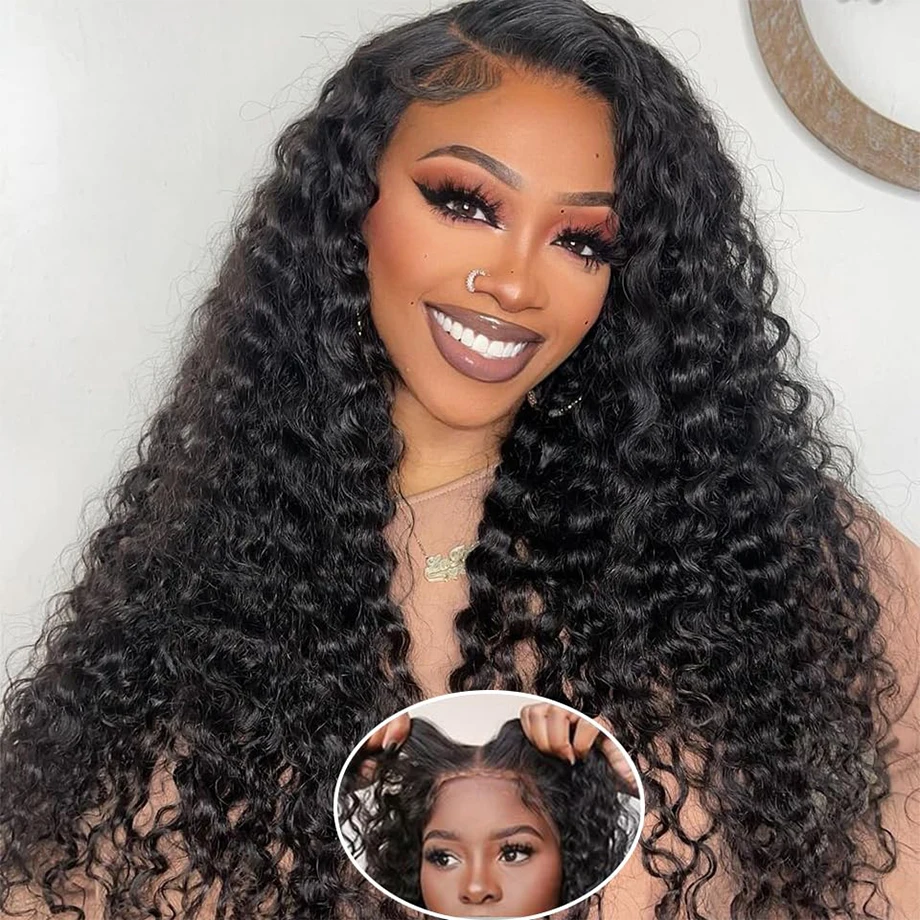 

200% Density Glueless Deep Wave 9x6 7x5 4x6 5x5 Pre Cut Lace Closure Human Hair Wigs for Black Women Transparent Ready to Wear