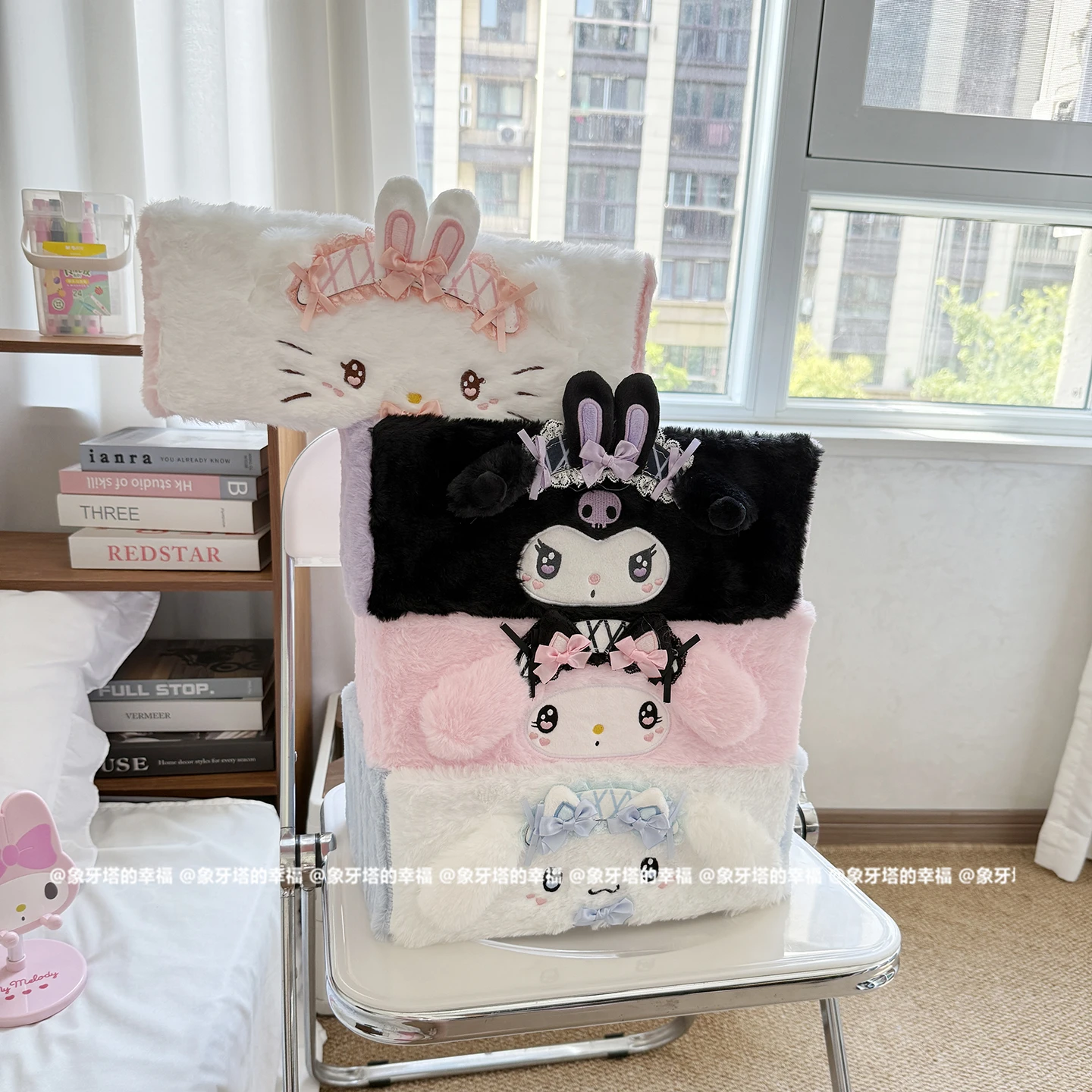 Desktop Sanrio Cartoon Organizer Versatile Storage Basket Kuromi My Melody Hello Kitty Thickened Plush Household Storage Gift