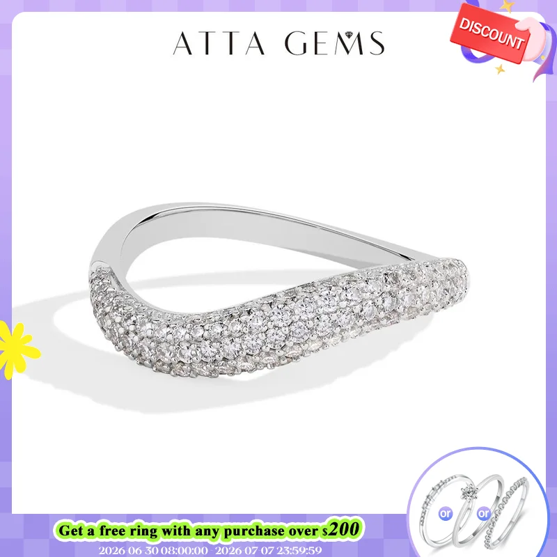 ATTAGEMS Sparkling Full D Color Moissanite Ring for Women VVS1 Lab Diamond Wavy Band S925 Sterling Silver Stackable Wedding Gift