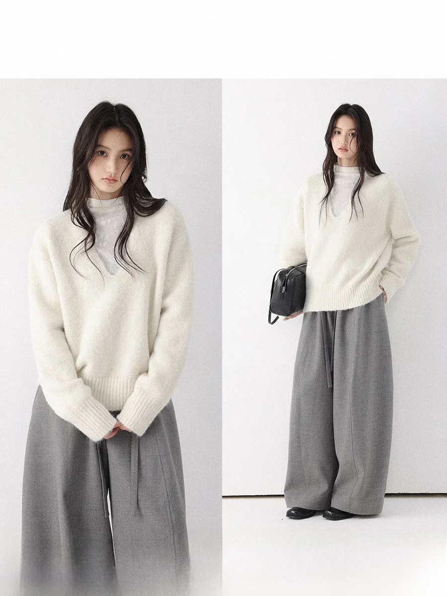 

CHACHASTU Winter V-ne Sweater Soft Comfortable Outerwear Inner Match Loose Versatile Layering Sweater Casual Sle Long Sve