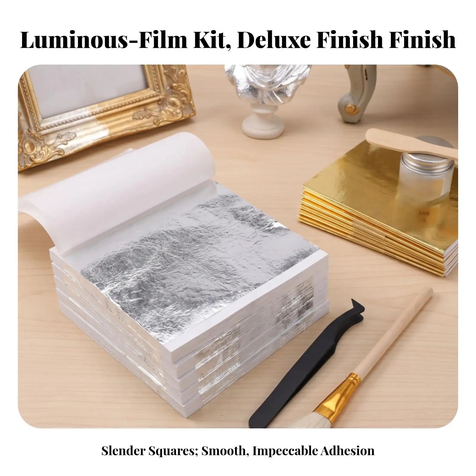400 Piece Foil Leafing Kit with Brush and Tweezers for Stunning Shiny Finish on Picture Frames and Sculptures