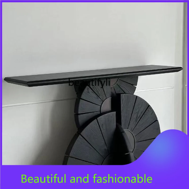Medieval Solid Wood Entrance Platform Italian Minimalist Creative Corridor Aisle Entrance Table Shelf