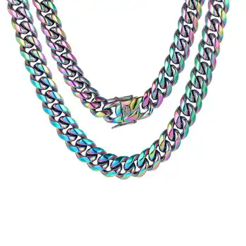6毫米-16毫米重磅朋克彩虹古巴鏈項鍊 男女嘻哈金色不銹鋼自行車騎行頸鍊飾品 10 最佳銷售 彩虹首飾 - №7