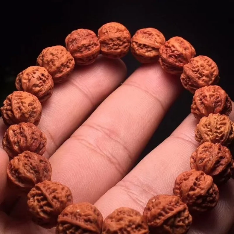 Small Bracelet With Pattern, Carving, Perfectly Round, Short-Stemmed, Grinding Wheel, Autumn Walnut, Lanter