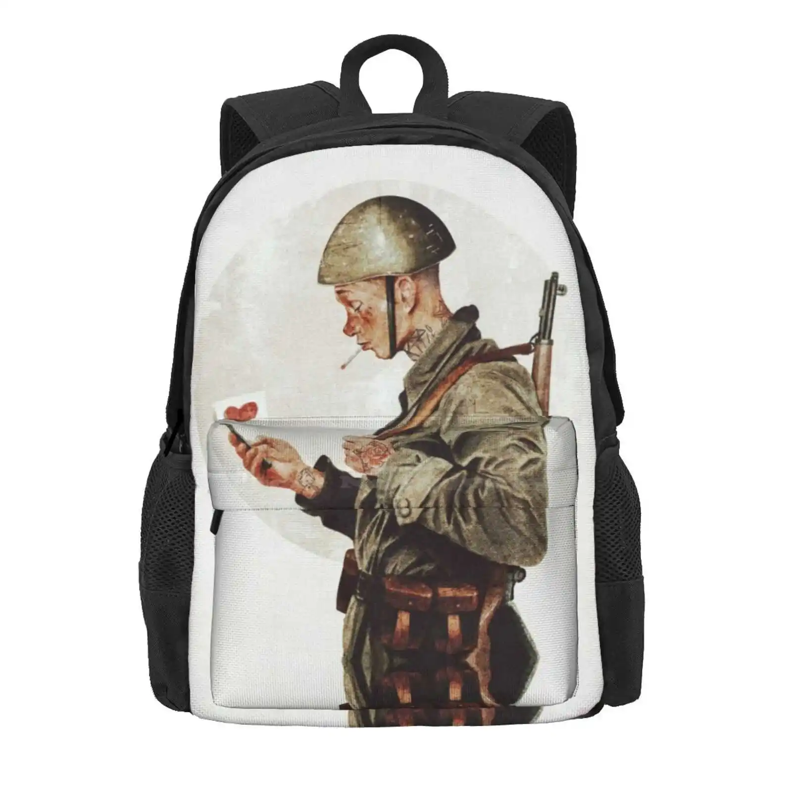 Not Ready For War Hot Sale Schoolbag Backpack Fashion Bags Norman Rockwell Mike Koubou Vintage Retro Old Portrait News Funny Sad