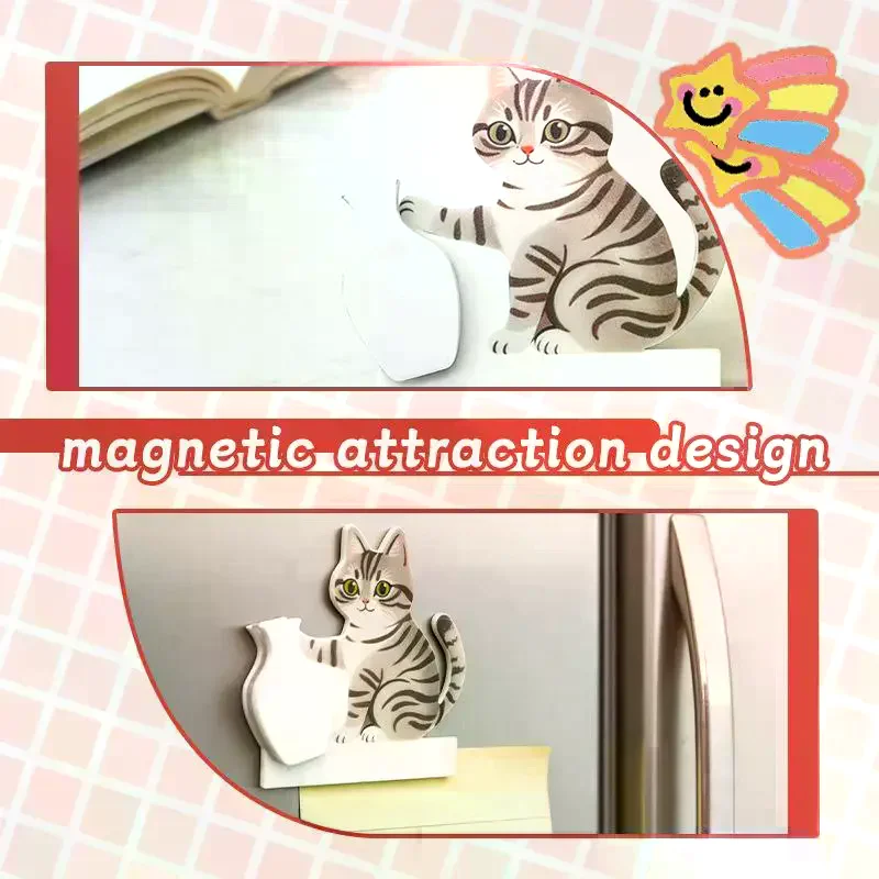 Refrigerator Magnets Cat Pushing Vase Decor Cat Whisker Collection Memorial Box Fridge Magnet Home Office Decoration For Gift