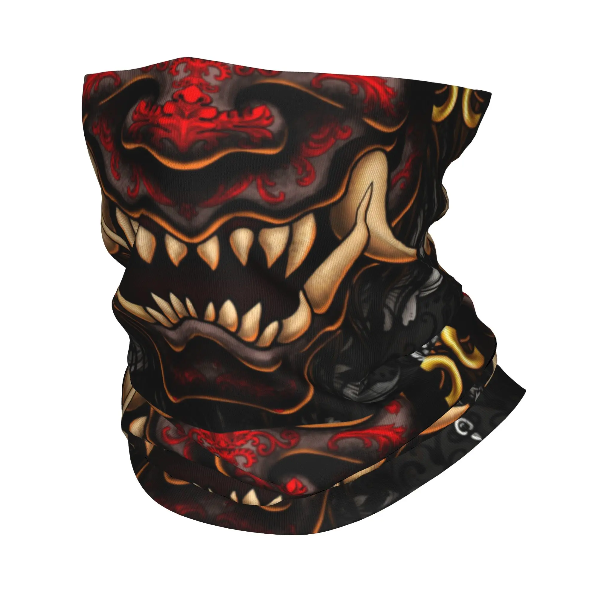

Custom Tattoo Style Oni Japanese Samurai Bandana Neck Warmer Men Women Winter Hiking Ski Scarf Gaiter Demon Hannya Face Cover