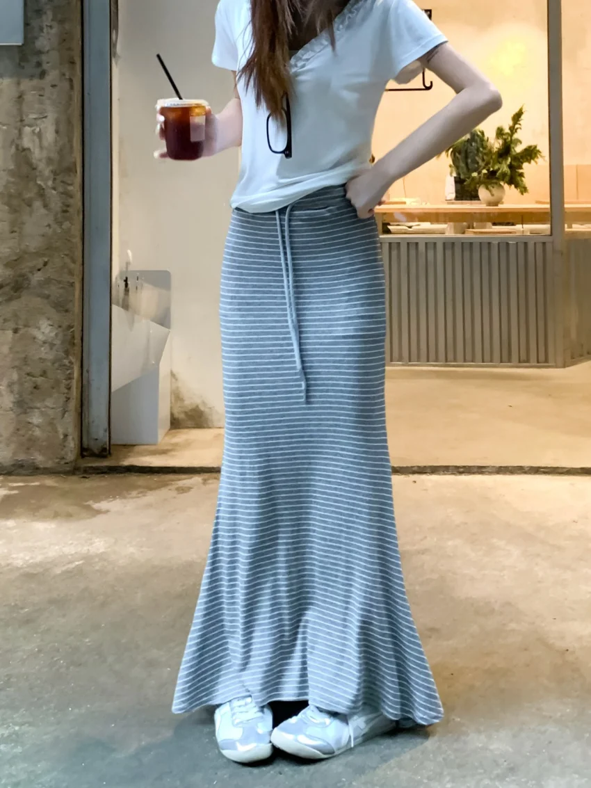 Alien Kitty Nuova Sirena Lavare Gonne A Vita Alta Donna Estate 2025 Office Lady Allentato Vintage Streetwear Casual Quotidiano Aderente