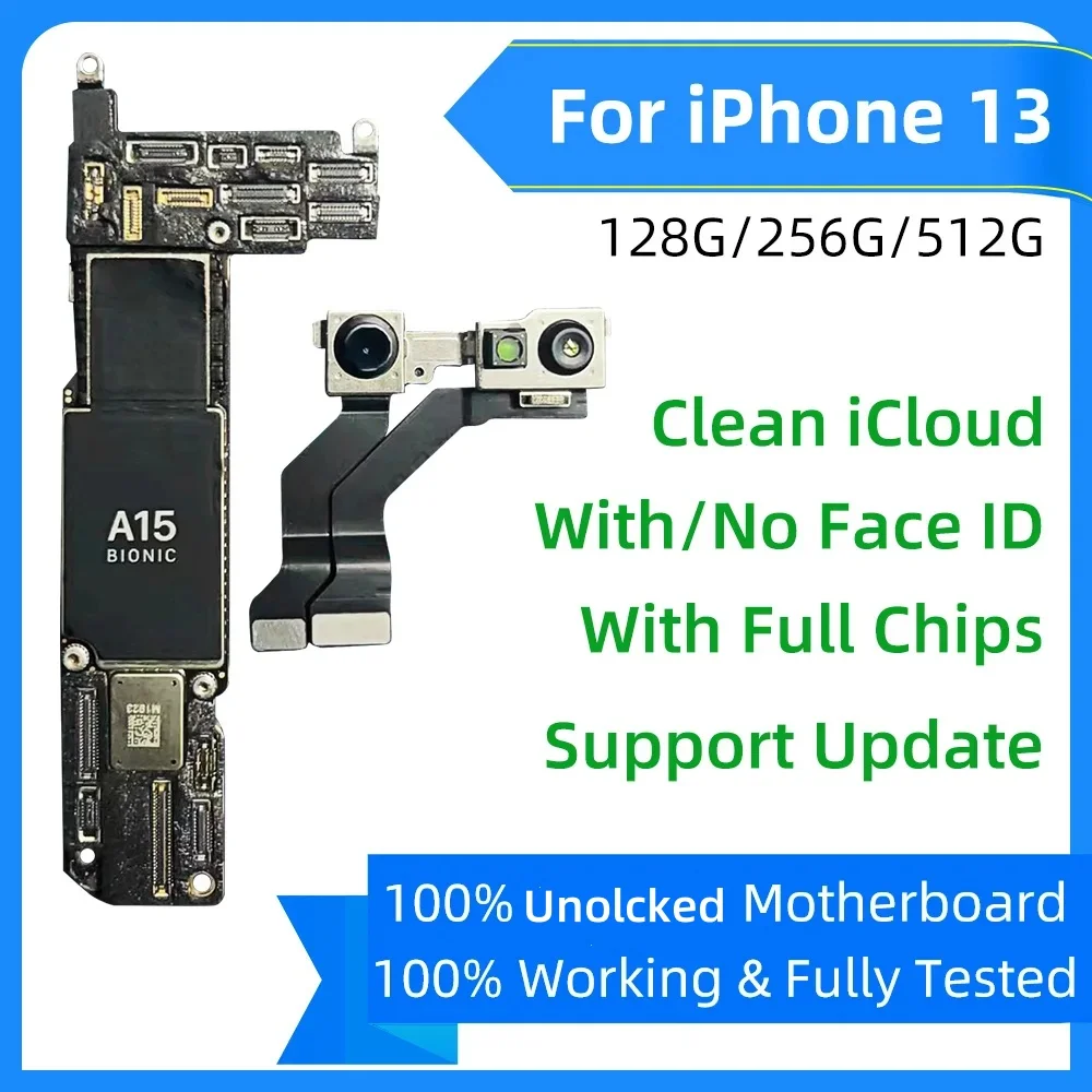 100% Unlocked Motherboard for iPhone 13 Pro Max With/NO Face ID Free Clean iCloud for iPhone 13 Mini Logic Board Mainboard