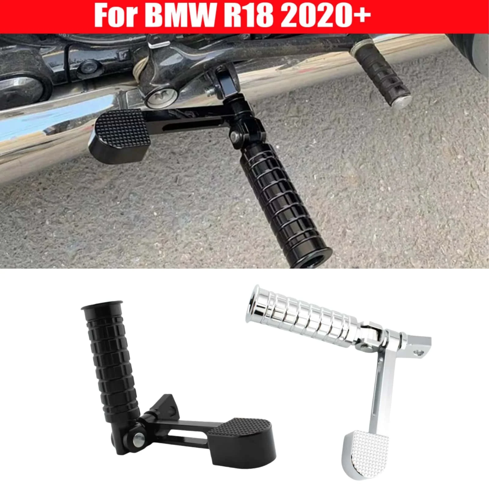 

1 пара подножек для мотоцикла, педали для BMW R18/R18, классический алюминиевый сплав, черный/хромированный передний комплект подножек, подножки